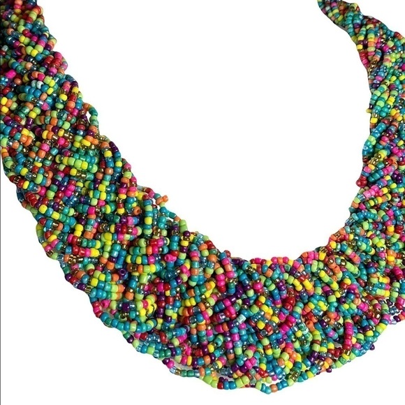 Multicolored Colorful Rainbow Bead Beaded Statement Fashion Necklace - Picture 12 of 14